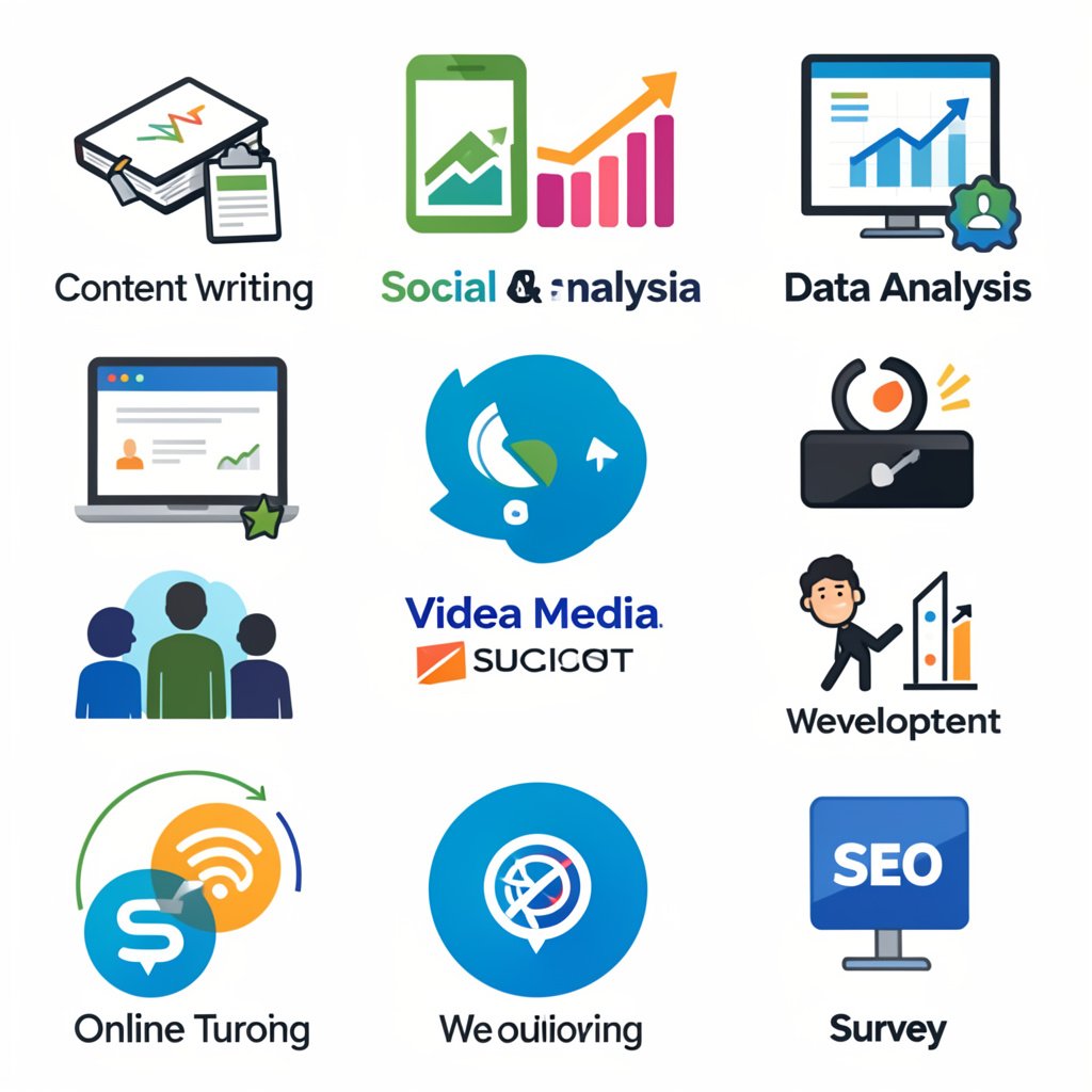 Freelance Content Writing Data Analysis Freelancing Social Media Management Graphic Design Video Editing Virtual Assistance Web Development & WordPress Management SEO Services Online Tutoring & Course Creation Online Surveys & Microtasks